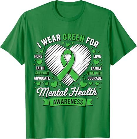 Green Ribbon Mental Health Awareness Month Support T-Shirt Size M, Kelly Green