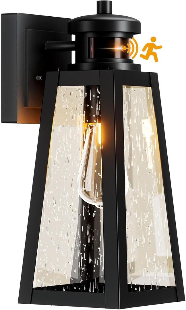 Motion Sensor Outdoor Lights with 220 Detection & 3 Modes, IP65 Waterproof Exterior Wall Lighting | Dusk to Dawn Security Lights for House, Porch, Patio, Garage (Black) (1Pack)