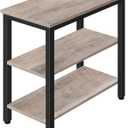 HOOBRO End Table, Simple Rustic Side Table with 3-Tier Storage Shelf, Narrow Nightstand for Small Spaces, Easy Assembly, for Living Room, Bedroom, Metal, Industrial Design, Greige and Black BG14BZ01, 23.6"d X 11.8"w X 24"h