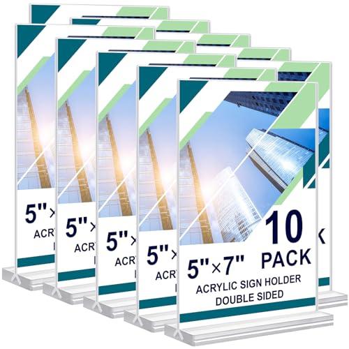 DunGu Acrylic Sign Holder 5 x 7, 10 Pack Clear Table Menu Vertical Display Stand Desktop Display Double Sided Stand Paper Holder Table Sign Suitable for Restaurants Office Store Show Fair