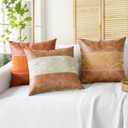 CaliTime Throw Pillow Covers Pack of 2 Soft Faux Leather Solid Dyed Chenille Cushion Cases for Couch Sofa Home Decoration 18 X 18 Inches Apricot Brown