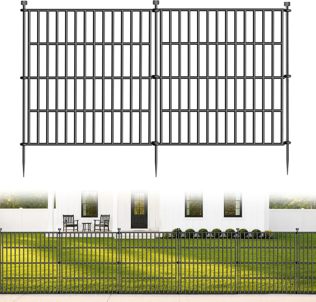 No Dig Garden Fence Outdoor for Yard, 24in (H) x 10ft(L)
5 Panels Animal Barrier Fence, Rustproof Metal Temporary Dog Fence, Decorative Fencing for Patio, Flower Bed