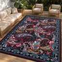 Arenarug Paisley Waterproof Outdoor Rug 8x10, UV Resistant, Magenta | Machine Washable, Easy to Clean, Non Slip, Faux Linen Outdoor Carpet for Patio, Deck Balcony Backyard