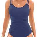 Daci Womens One Piece Swimsuit Tummy Control - Slimming Bathing Suit Scalloped Neck Full Coverage Swimwear 2025 (Medium, Blue)