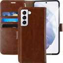 MONASAY Wallet Case Compatible for Galaxy S22 5G, [Included Screen Protector][RFID Blocking] Flip Folio Leather Cell Phone Cover with Credit Card Holder, Brown