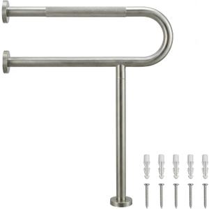 26 Inch Toilet Grab Bar with Leg for Bathroom, Wall & Floor Mounted Stainless Steel Handicap Grab Bar, Brushed Nickel Anti-Slip Knurled Grip, Safety Rail for Elderly, Disabled and Pregnant