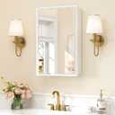 Keonjinn 16" x 24" White Medicine Cabinets for Bathroom with Mirror, Recessed or Surface Wall-Mounted Aluminum Alloy Framed Beveled Mirror, Single Door Farmhouse Bathroom Mirror with Storage Cabinet