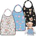 Shihanee 3 Pcs Adult Bibs for Women Adjustable Neck Closure Bibs Waterproof Clothing Protector with Crumb Catcher (Floral 2)