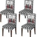 Horaldaily 4PCS Christmas Dining Chair Covers, Black Buffalo Plaid Trees Stretch Removable Washable Slipcover Chair Protector for Dining Room Home Decor