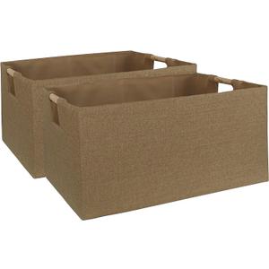 Storage Bin for Shelves Rectangle Closet Baskets Foldable Box with Handles Khaki Baskets Toy Boxes for Home Office Car Dormroom