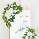 Wedding Decor (Pack of 2) Welcome Sign Flower Backdrop Garland for Ceremony Reception Wall Easel Home Decoration Entryway Faux Outdoor Board Head Table Decor (White)