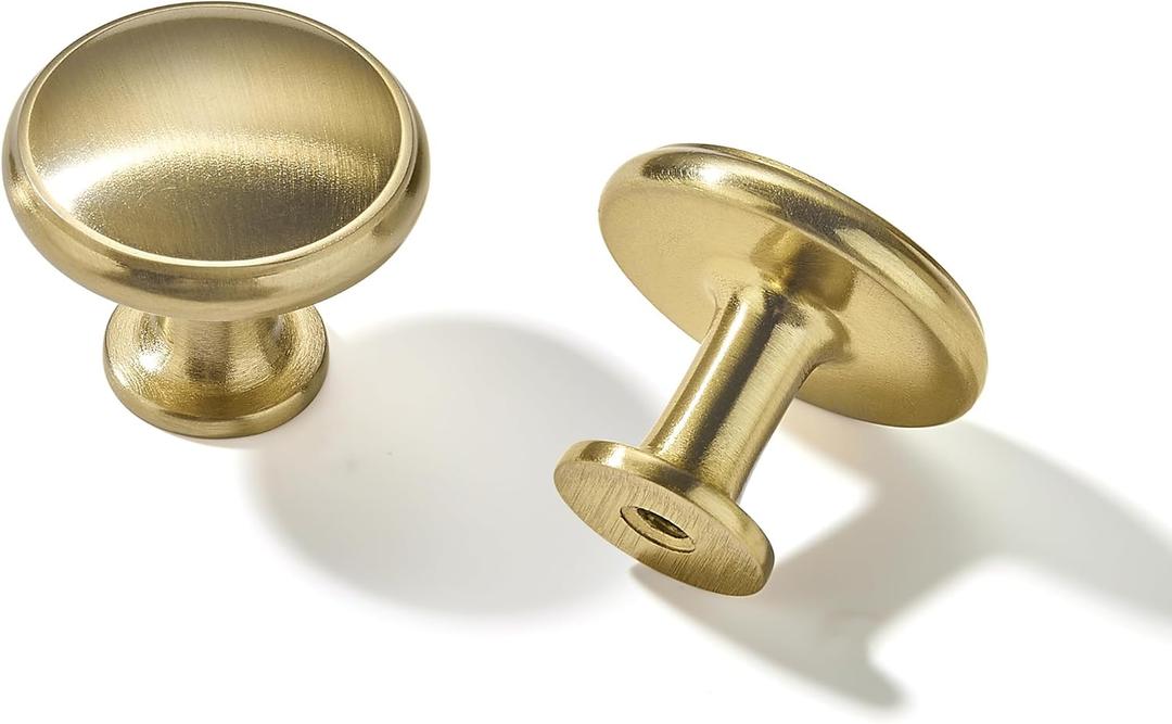 10 Pack Brushed Brass Cabinet Knobs Drawer Knob Kitchen Hardware - Single Hole Brushed Gold Cabinet Knobs Kitchen Cabinet Pulls for Closet Wardrobe Dresser Cupboard