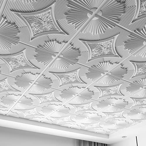 Art3d Drop Ceiling Tiles 24x24 in White (24-Pack, 96 Sq.ft), 3D Wainscoting Panels Glue Up 2x2