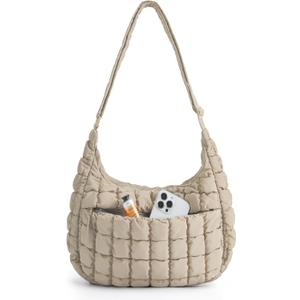 BAGSMART Crossbody Bags for Women, Quilted Puffy Purses for Women, Fluffy Travel Essentials Shoulder Hobo Bag | Compact Purse, w/ adjustable Strap, scratch-resistant, water-resistant, Daily use, travel, weekend getaways (Small)