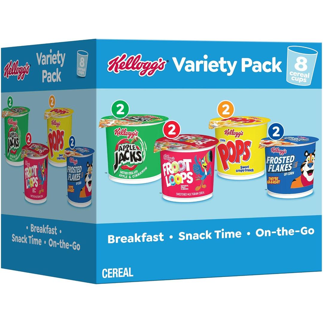 Kellogg's Frosted Flakes Froot Loops Apple Jacks Corn Pops Variety Pack Cereal 13.2 oz 8 Count (EXP 03/05/27)