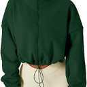 QINSEN Women's Full Zip Fleece Short Jacket Warm Winter Long Sleeve Stand Collar Sherpa Crop Coat Size L