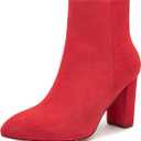 Jiu du Ankle Boots for Women Chunky Heel GoGo Boots Pointed Toe Side Zipper Dressy Go Go Short Booties (6.5)