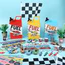 72Pcs Race Car Party Favors Racing Car Birthday Party Supplies Race Car Fuel Can Treat Boxes Key Chains Slap Bracelets Black White Checkered Flag DIY Sticker for Birthday Decorations