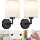 Rechargeable Wall Sconce Set of 2,Battery Operated Wall Lights with Remote Control,Wireless Wall Sconces with LED Bulb,15 Colours Dimmable Wall Lamp for Bedroom Living Room Hallway