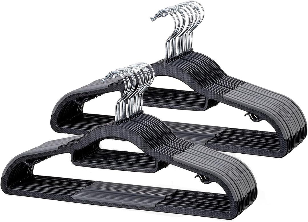 30 Pack Non-Slip Clothes Hangers with Tie Rack, Thin Space-Saving Coat Hangers  Heavy Duty Plastic Clothes Hangers for Suit, Shirts, Pants, Dorms & Home Organization, Black and Dark Gray