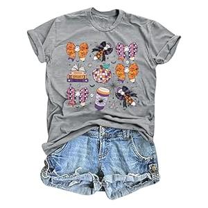 Halloween Shirts for Women Read More Books Shirt Spooky Teacher T-Shirt Party Tee Tops (Large, Grey)