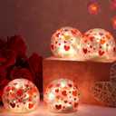 4 Pcs Valentine Lighted Decorative Glass Ball 3.9 Inch Heart Crackle LED Lights for Garden Glass Globe LED Lamp Battery Operated for Outdoor Indoor Party Decoration Gift (red, pink)
