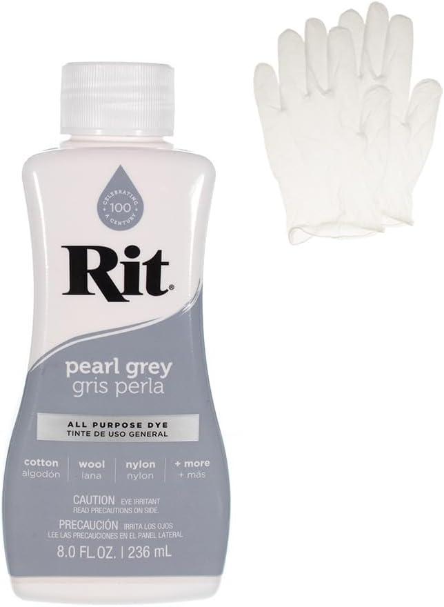 Rit Dye – Liquid Fabric Dye for Crafting, Clothing, and Décor – 8 oz. Bottle – Pearl Gray (Gloves Included)