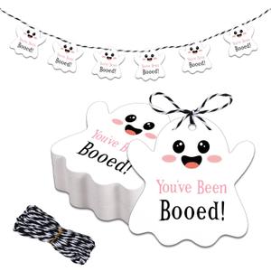 80 PCS Halloween Tags with String for Boo Baskets, You've Been Booed Happy Halloween Tags for Goodie Bags, Cute Halloween Favor Tags for Trick or Treat Bags, Ghost Gift Candy Bag Halloween Party Decor
