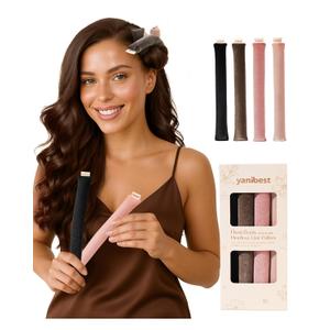 Yanibest Heatless Curling Rods - 4 Pcs Heatless Curls Overnight, No Damage Hair Rollers for Women, Velvet Hair Curlers to Sleep in (Multi-colored)
