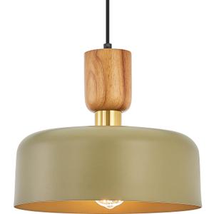 Contemporary Pendant Lighting,Large Pendant Lamp,Wood and Brass Accent,Adjustable Metal Hanging Light Fixture for Kitchen, Dining Room, Green