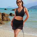 Blooming Jelly Womens Swim Skirt High Waisted Bikini Sets Tummy Control Swimsuits Mesh Sarong Wraps Bathing Suits (Black, M)