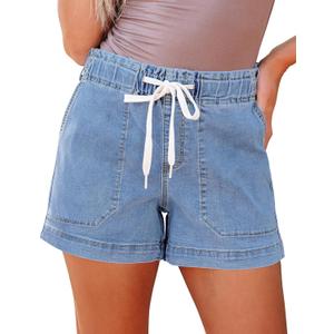 luvamia Women Denim Shorts Jeans High Waist 4 Inch Inseam Casual Jorts Womens Stretchy Jean Shorts Lakeside Blue Size Large 
