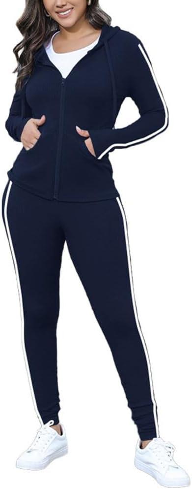 Nimsruc Two Piece Outfits for Women Casual Bodycon Sweatsuits (Large, 9080 Purplish Blue)