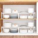 13"-24" L Expandable Cabinet Shelf Rack Set of 2, Stackable Kitchen Countertop Cupboard Organizers and Pantry Storage Shelves (White)