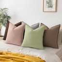 decorUhome Summer Decorative Linen Throw Pillow Covers 20x20 Inch Set of 2 Light Brown Pillow Covers with Flange Edges Soft Farmhouse Boho Accent Pillow Cases for Couch Bed Living Room