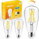 Hizashi Vintage LED Edison Bulb Dimmable, 6W Equivalent 60W, 3000k Soft White, E26 Base Led Light Bulbs, 700LM, UL Listed, High CRI 95+ Eye Protection, Clear Glass, Pack of 3