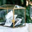 NCYP Small 10.2" x 5.9" x 7.9" Glass Cards Box with Slot and Lock for Wedding Reception - Home Birthdays Party Geometric Decorative, Gold - Slot Length 6.3 Inches (Glass Box Only)