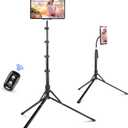 Aureday iPad Stand Floor, 67 Height Adjustable iPad Tripod Stand, Tablet Stand with Extendable Holder for iPad mini, iPad Air, iPad Pro, Kindle, Switch, Smartphones, and All 4.7" to 12.9" Devices (Black)