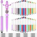 Resurhang 30 Pcs Plastic Beadable Pens 2 in 1 Stylus Bead Pens bulk with 30 Pcs Black Ink Refills for Rubber Touch Screen Handwriting DIY Making ballpoint Gifts Office School Supplies(Stylus)