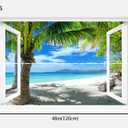 Fake Window Decal - 48"x32" Pre-Cut Vinyl Wall Art (Top & Bottom Panels) | Tropical Beach Palm Trees Mural Sticker | Removable Peel & Stick Decor