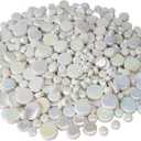 Small Round Iridescent White Mosaic Tiles for Crafts, 300g/150 Pieces Iridescent Glass Penny Round Tiles for Flowerpots, Handmade Home Decor, White