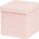 B FSOBEIIALEO Small Storage Ottoman Cube Sherpa Ottomans Foot Rest, Foldable Boucle Ottoman, Faux Teddy Fur, Pink 12.6"x12.6"x12.6"
