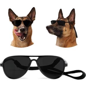 Dog Sunglasses Pet Supplies for Medium Large Breed Dogs with Adjustable Strap Black UV Protection Sun Glasses for Pet Riding Hiking Swimming Police Halloween Christmas Cosplay(Large)