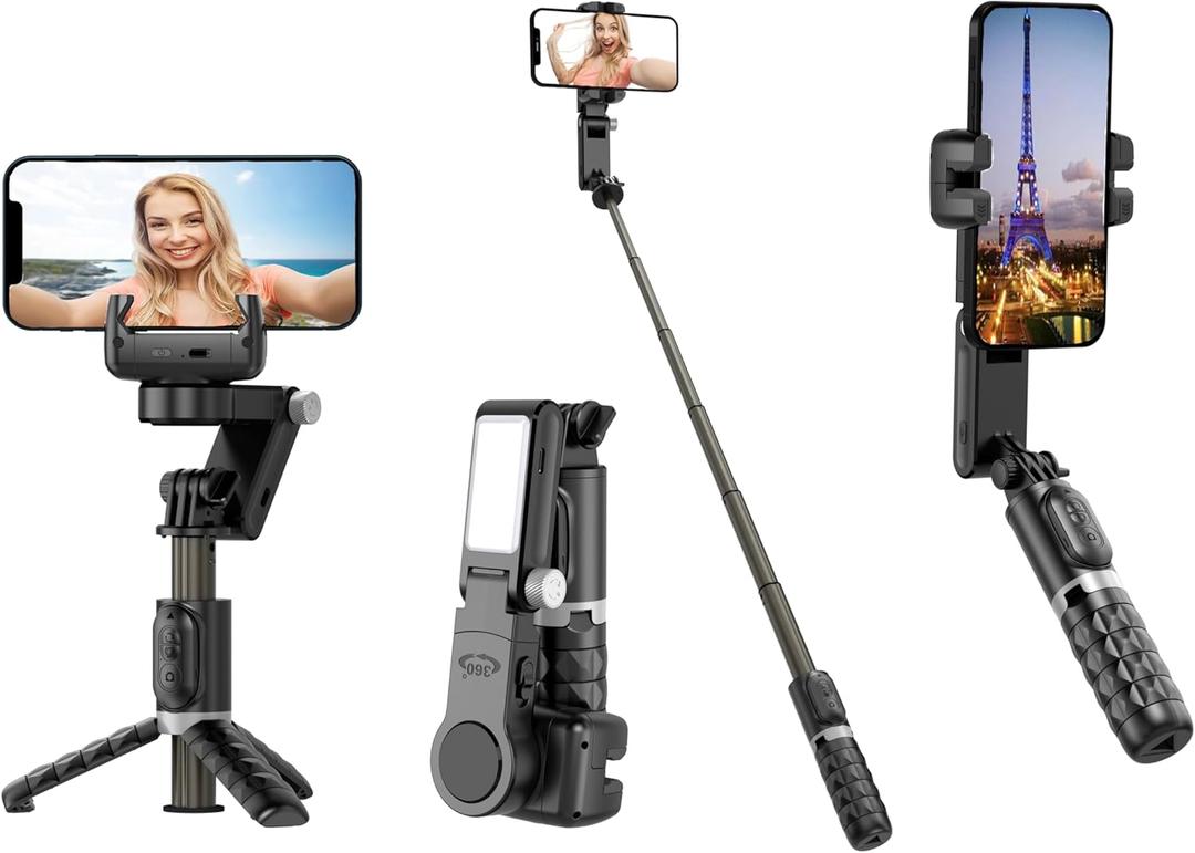 Gimbal Stabilizer for Smartphone,2-Axis Auto Face Tracking Selfie Stick with Tripod with LED Light,360Rotation with Remote for Android and iPhone,Ideal for Vlogging,YouTube,TikTok Video