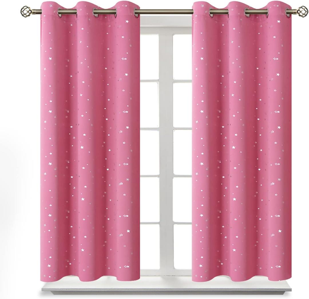 BGment Short Curtains for Windows, Small Blackout Curtains 45 Inch for Bedroom, Star Room Darkening Curtains Thermal Insulated Grommet Drapes for Kids Room Nursery, 2 Panels (42 x 45 Inch, Pink)