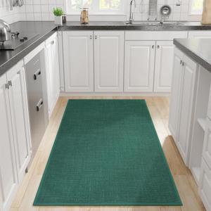 Hargiis Kitchen Rug, Rubber Non Slip Kitchen Rugs Washable, Absorbent Runner Mat for Floor, Machine Washable Standing Mats for in Front of Sink, Laundry, Entryway, Hallway (Dark Green, 71" 35.5")