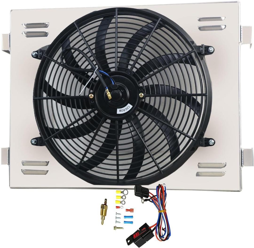 Aluminum Radiator Shroud Electric Fan For 1955-1957 1956 Chevy Bel Air/Nomad V8 Electric Fan with Relay kit