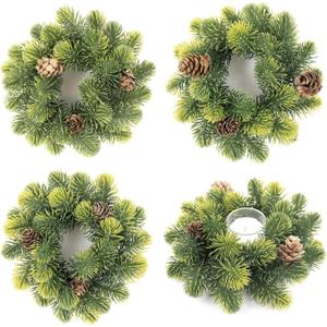 4 Pack Small Christmas Wreath, Mini Wreaths with Pine Needles and Pine Cones, Artificial Ring Wreaths Hanging Decoration Garlands for Home Table Kitchen Window Chair Wall Front Door