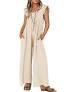ZESICA Women's Sleeveless V Neck Jumpsuits Summer Casual Loose One Piece Overalls Oversized Wide Leg Rompers with Pockets, L