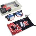 Minnie Mouse Blue Light Blocking Glasses with Pouch Disney Computer Glasses for Women Eyewear Screen Protection (Red/Black)